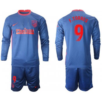 Men 2020-2021 club Atletico Madrid away long sleeves 9 blue Soccer Jerseys