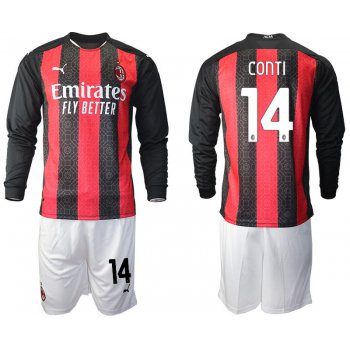 Men 2020-2021 club AC milan home long sleeve 14 red Soccer Jerseys