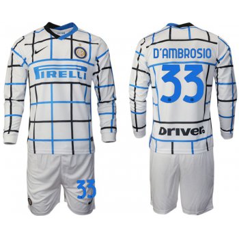 Men 2020-2021 club Inter milan away long sleeve 33 white Soccer Jerseys