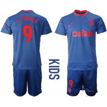 Youth 2020-2021 club Atletico Madrid away 9 blue Soccer Jerseys