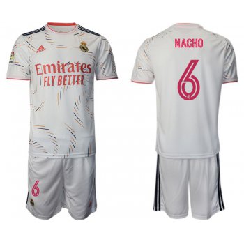 Men 2021-2022 Club Real Madrid home white 6 Adidas Soccer Jersey