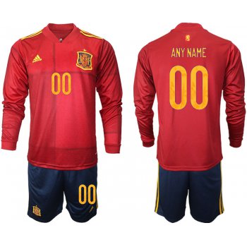 Men 2021 European Cup Spain home Long sleeve custom soccer jerseys