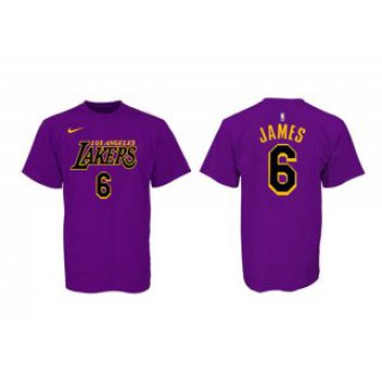 Men's Purple Black Los Angeles Lakers #6 LeBron James Basketball T-Shirt