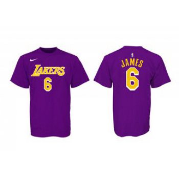 Men's Purple Yellow Los Angeles Lakers #6 LeBron James Basketball T-Shirt