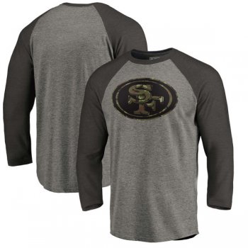 San Francisco 49ers NFL Pro Line by Fanatics Branded Black Gray Tri Blend 34-Sleeve T-Shirt