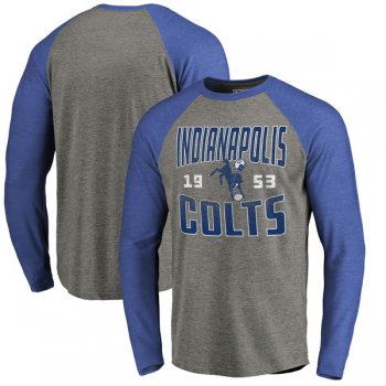 Indianapolis Colts NFL Pro Line by Fanatics Branded Timeless Collection Antique Stack Long Sleeve Tri-Blend Raglan T-Shirt Ash