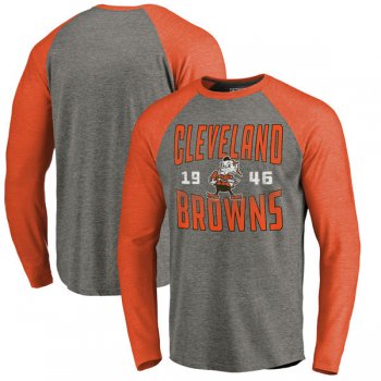 Cleveland Browns NFL Pro Line by Fanatics Branded Timeless Collection Antique Stack Long Sleeve Tri-Blend Raglan T-Shirt Ash