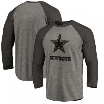 Dallas Cowboys NFL Pro Line by Fanatics Branded Black Gray Tri Blend 34-Sleeve T-Shirt