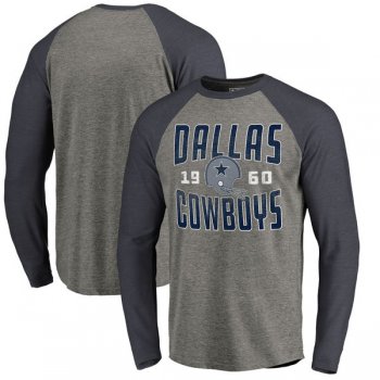 Dallas Cowboys NFL Pro Line by Fanatics Branded Timeless Collection Antique Stack Long Sleeve Tri-Blend Raglan T-Shirt Ash