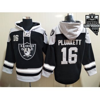 Men's Oakland Raiders #16 Jim Plunkett NEW Black 2020 Inaugural Season Pocket Stitched NFL Pullover Hoodie