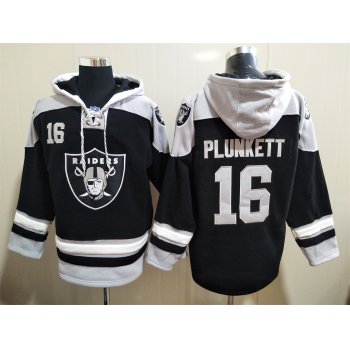 Men's Oakland Raiders 16 Jim Plunkett NEW Black Pocket Stitched NFL Pullover Hoodie