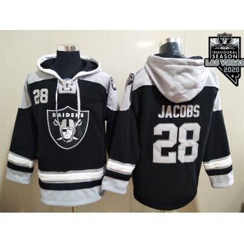 Men's Oakland Raiders #28 Josh Jacobs NEW Black 2020 Inaugural Season Pocket Stitched NFL Pullover Hoodie