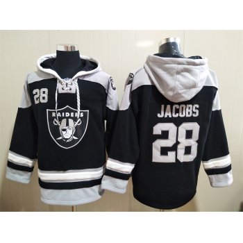 Men's Oakland Raiders 28 Josh Jacobs NEW Black Pocket Stitched NFL Pullover Hoodie