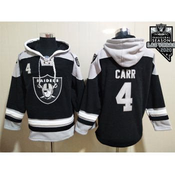 Men's Oakland Raiders #4 Derek Carr NEW Black 2020 Inaugural Season Pocket Stitched NFL Pullover Hoodie