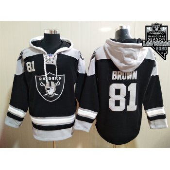 Men's Oakland Raiders #81 Antonio Brown NEW Black 2020 Inaugural Season Pocket Stitched NFL Pullover Hoodie