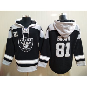 Men's Oakland Raiders 81 Antonio Brown NEW Black Pocket Stitched NFL Pullover Hoodie