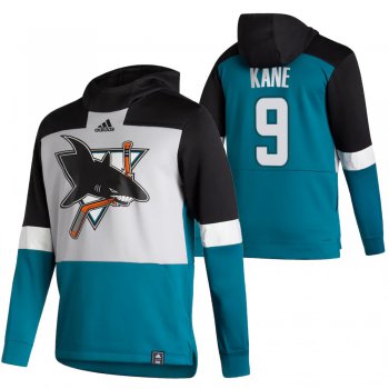 San Jose Sharks #9 Evander Kane Adidas Reverse Retro Pullover Hoodie Gray Teal