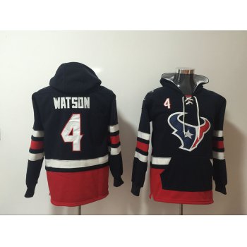 Men's Houston Texans #4 Deshaun Watson NEW Navy Blue Pocket Stitched NFL Pullover Hoodie