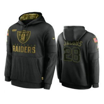 Men's Las Vegas Raiders #28 Josh Jacobs Black 2020 Salute To Service Sideline Performance Pullover Hoodie