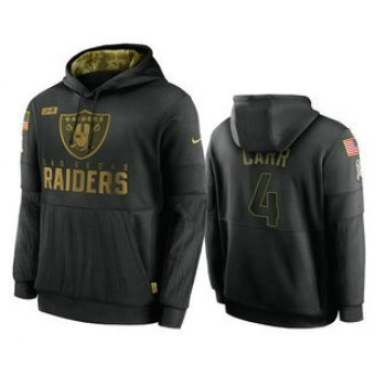 Men's Las Vegas Raiders #4 Derek Carr Black 2020 Salute To Service Sideline Performance Pullover Hoodie