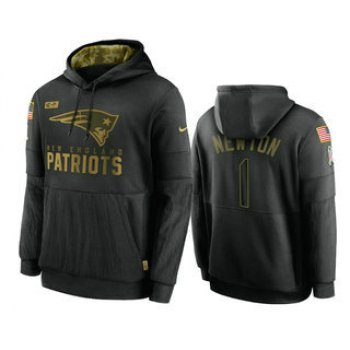 Men's New England Patriots #1 Cam Newton Black 2020 Salute To Service Sideline Performance Pullover Hoodie