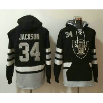 Men's Oakland Raiders #34 Bo Jackson NEW Black Pocket Stitched NFL Pullover Hoodie