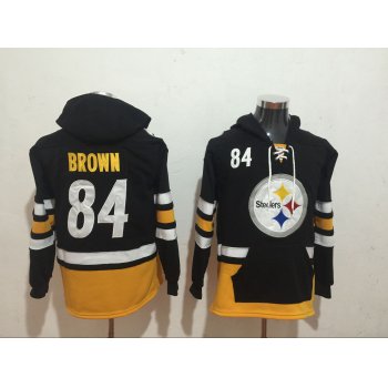 Men's Pittsburgh Steelers #84 Antonio Brown NEW Black Pocket Stitched NFL Pullover Hoodie