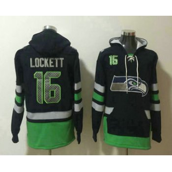 Men's Seattle Seahawks #16 Tyler Lockett NEW Navy Blue Pocket Stitched NFL Pullover Hoodie