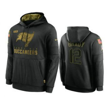 Men's Tampa Bay Buccaneers #12 Tom Brady Black 2020 Salute To Service Sideline Performance Pullover Hoodie