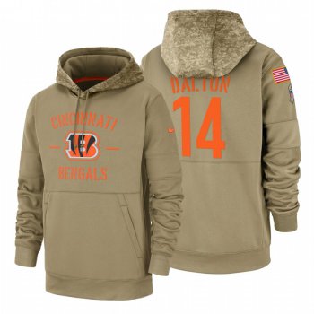 Cincinnati Bengals #14 Andy Dalton Nike Tan 2019 Salute To Service Name & Number Sideline Therma Pullover Hoodie