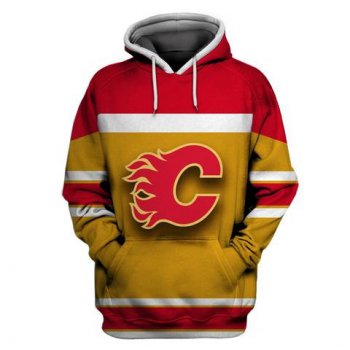 Men's Calgary Flames Yellow All Stitched Hooded Sweatshirt