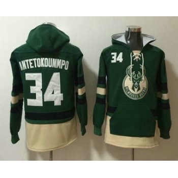 Men's Milwaukee Bucks #34 Giannis Antetokounmpo Green Pocket Stitched NBA Pullover Hoodie