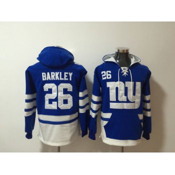 Men's New York Giants 26 Saquon Barkley Royal All Stitched Hooded Sweatshirt