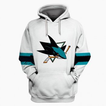 Men's San Jose Sharks White All Stitched Hooded Sweatshirt