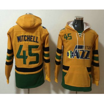 Men's Utah Jazz #45 Donovan Mitchell NEW Yellow Pocket Stitched NBA Pullover Hoodie