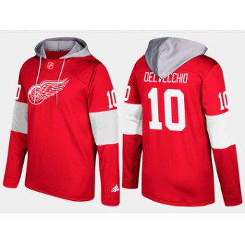 Adidas Detroit Red Wings 10 Alex Delvecchio Retired Red Name And Number Hoodie