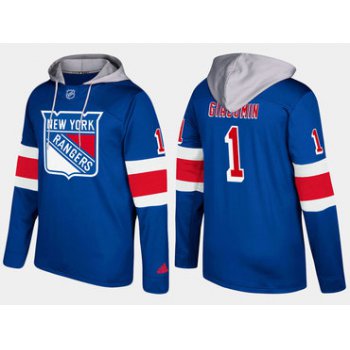 Adidas New York Rangers 1 Eddie Giacomin Retired Blue Name And Number Hoodie