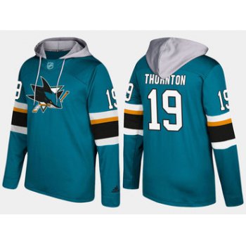 Adidas San Jose Sharks 19 Joe Thornton Name And Number Teal Hoodie