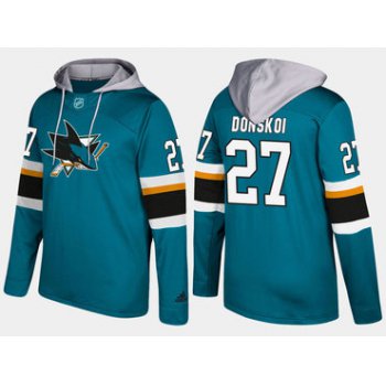 Adidas San Jose Sharks 27 Joonas Donskoi Name And Number Teal Hoodie