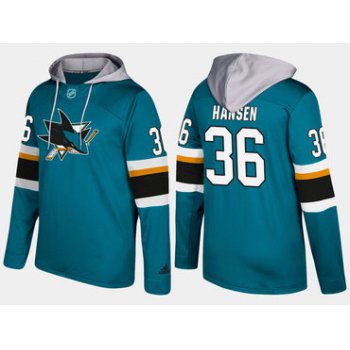 Adidas San Jose Sharks 36 Jannik Hansen Name And Number Teal Hoodie