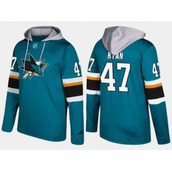 Adidas San Jose Sharks 47 Joakim Ryan Name And Number Teal Hoodie