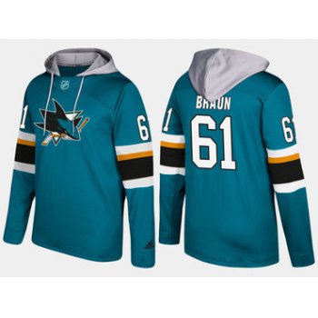 Adidas San Jose Sharks 61 Justin Braun Name And Number Teal Hoodie