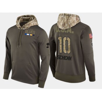 Nike St. Louis Blues 10 Brayden Schenn Olive Salute To Service Pullover Hoodie