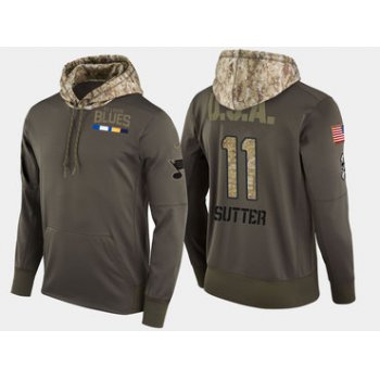 Nike St. Louis Blues 11 Brian Sutter Retired Olive Salute To Service Pullover Hoodie