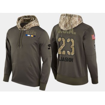 Nike St. Louis Blues 23 Dmitrij Jaskin Olive Salute To Service Pullover Hoodie