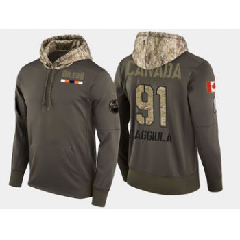 Nike Edmonton Oilers 91 Drake Caggiula Olive Salute To Service Pullover Hoodie