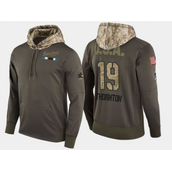 Nike San Jose Sharks 19 Joe Thornton Olive Salute To Service Pullover Hoodie