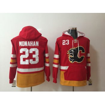 Men's Calgary Flames #23 Sean Monahan NEW Red Pocket Stitched NHL Old Time Hockey Hoodie