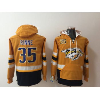 Men's Nashville Predators #35 Pekka Rinne NEW Yellow Pocket Stitched NHL Old Time Hockey Hoodie