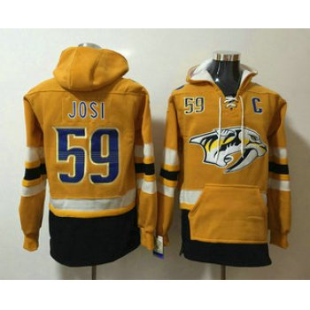 Men's Nashville Predators #59 Roman Josi NEW Yellow Pocket Stitched NHL Pullover Hoodie